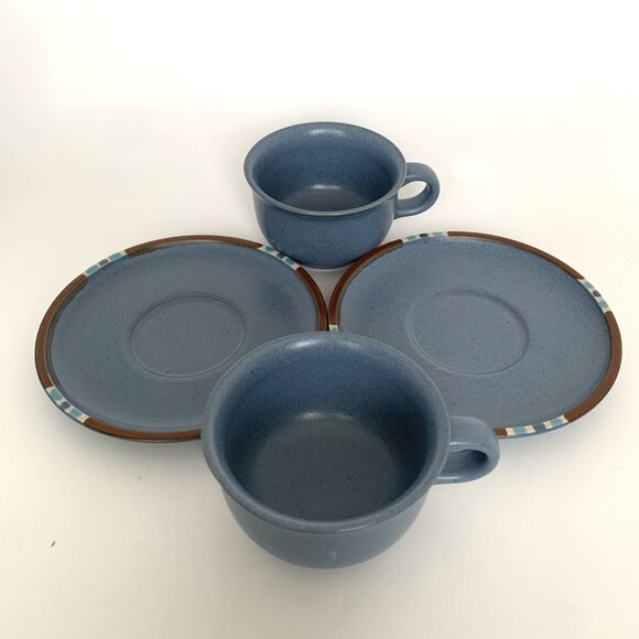 Two Dansk Mesa Sky Blue Coffee Cup and Saucer Sets Japan Stoneware Mugs - Picture 7 of 13